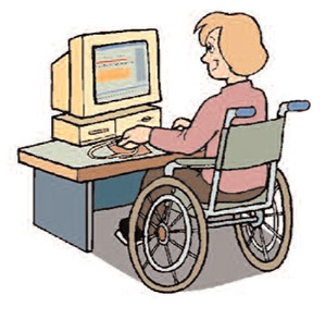 Cartoon of a wheelchair user using a computer